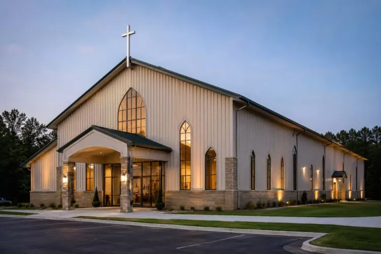 Come creare uno spazio di culto senza colonne in un edificio di costruzione di una chiesa con struttura a portale?