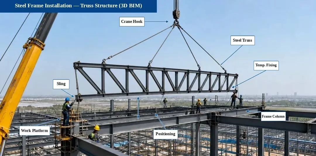 Truss structure lifting and placement
