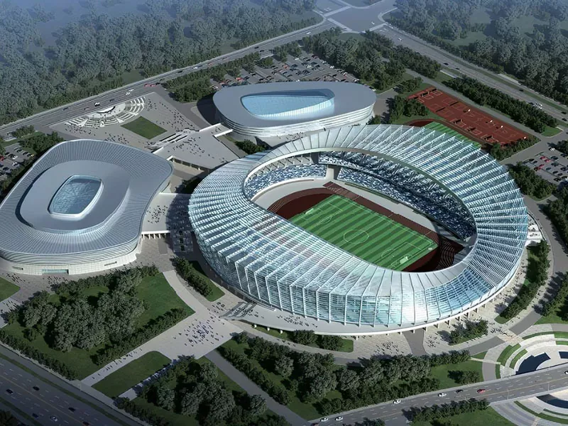 Struttura prefabbricata in acciaio per complesso di centri sportivi