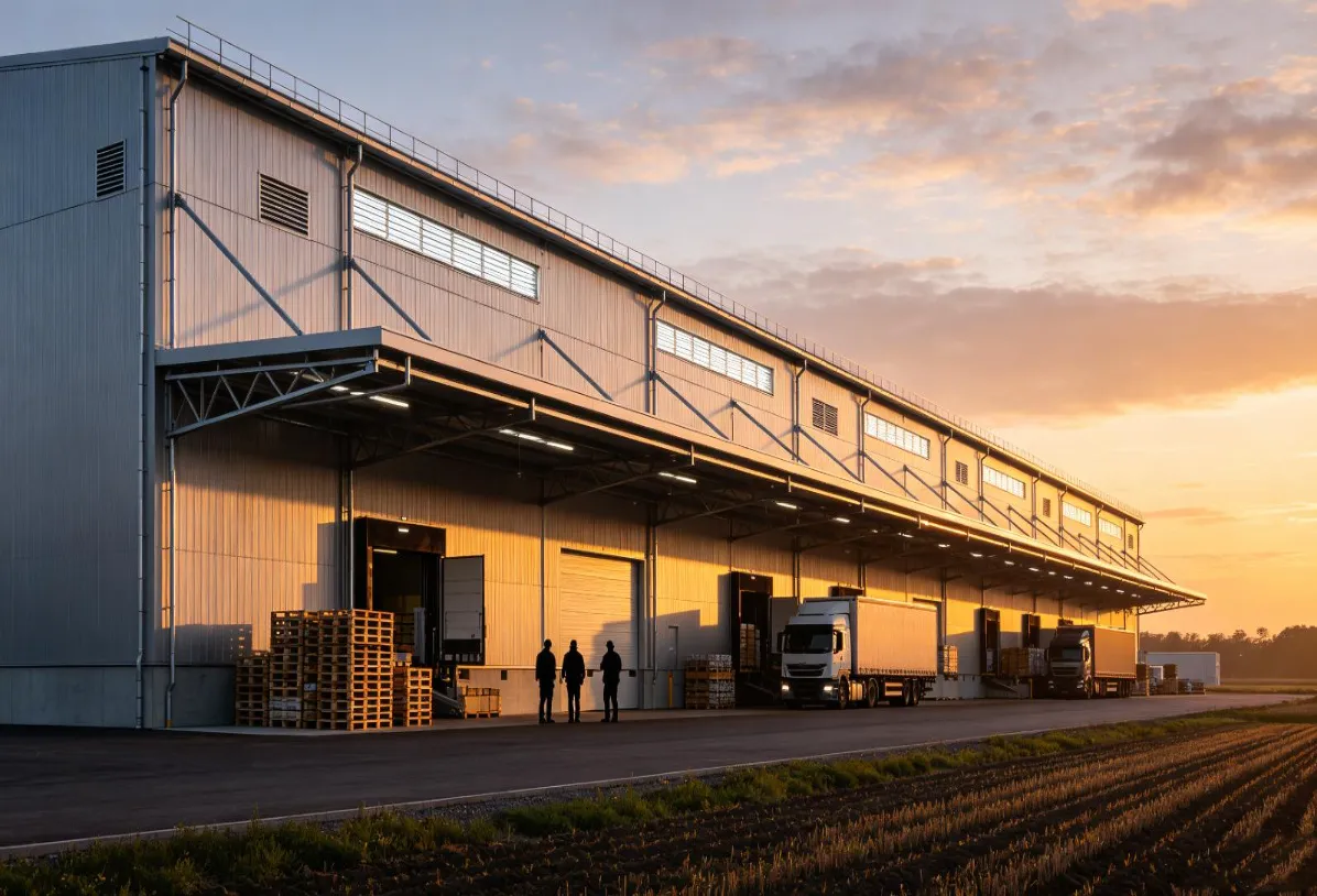 Costruzione di un centro logistico per prodotti agricoli con struttura in acciaio Costruzione di un centro logistico per prodotti agricoli con struttura in acciaio